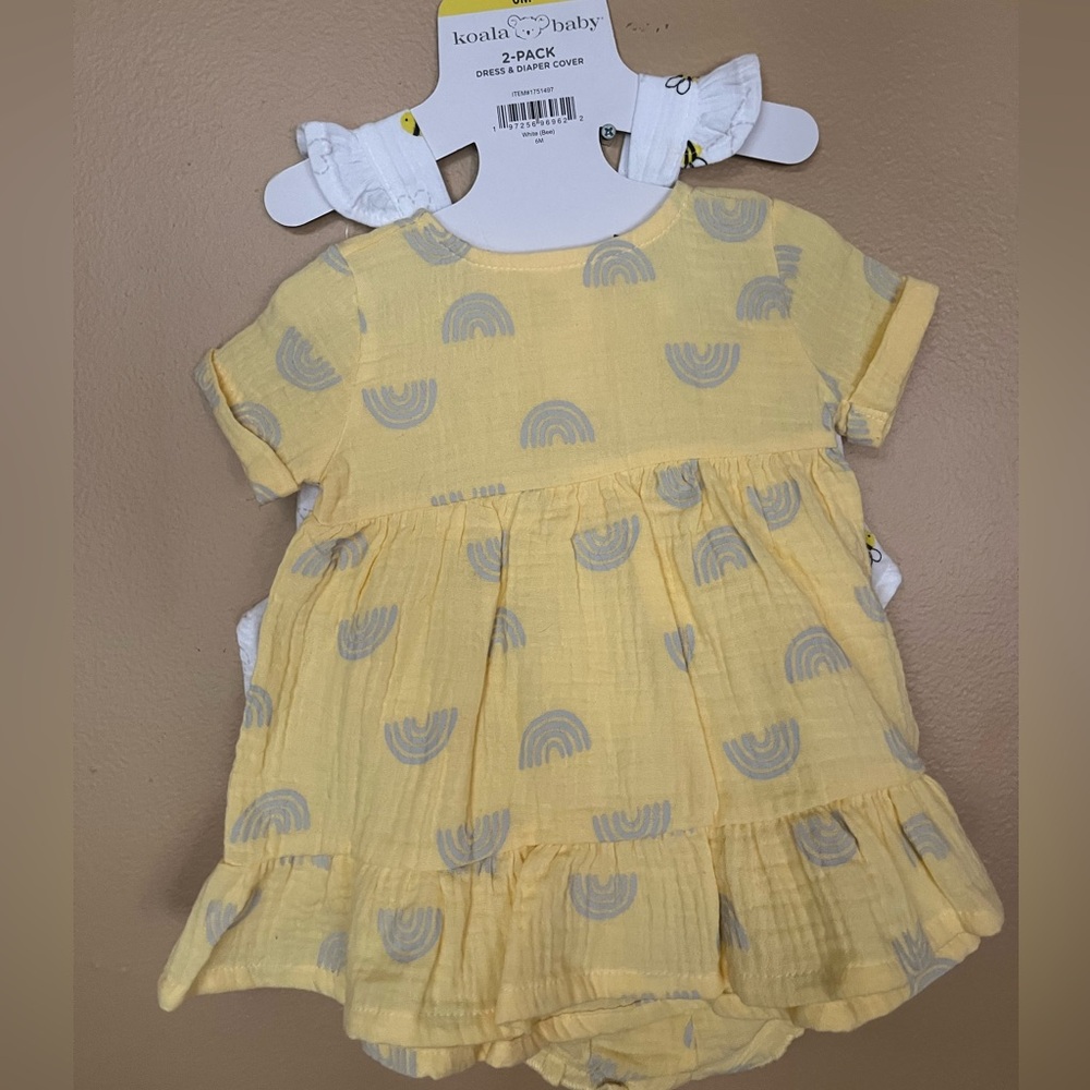 Koala Baby White and Yellow Bee Dress Set and Yellow and Silver Rainbow Set